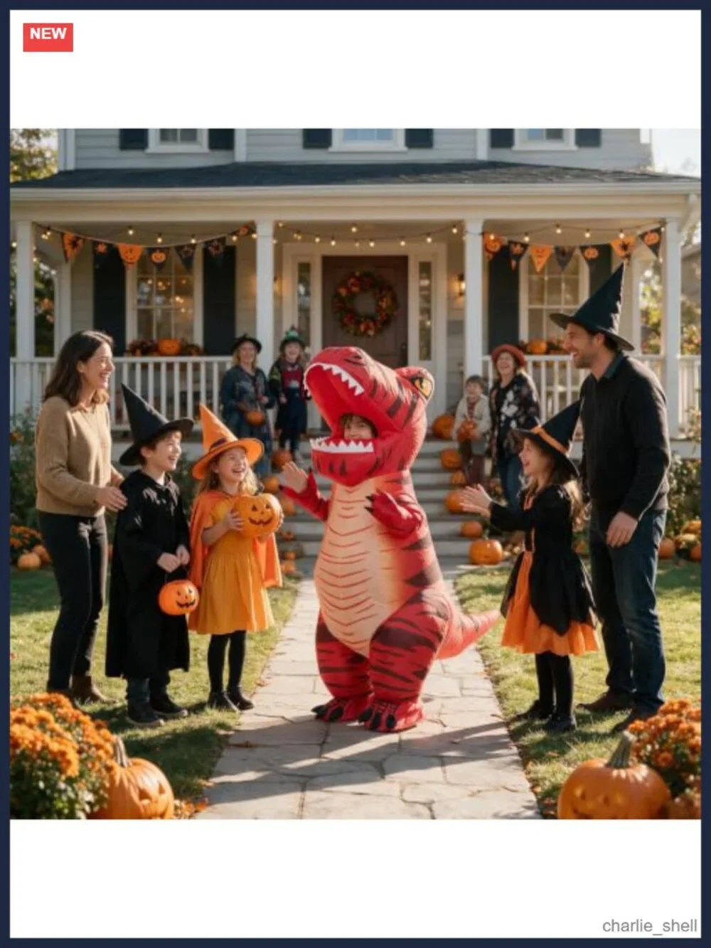 Inflatable Dinosaur Costume Kids Blow Up Full Body T-Rex Suit Halloween
